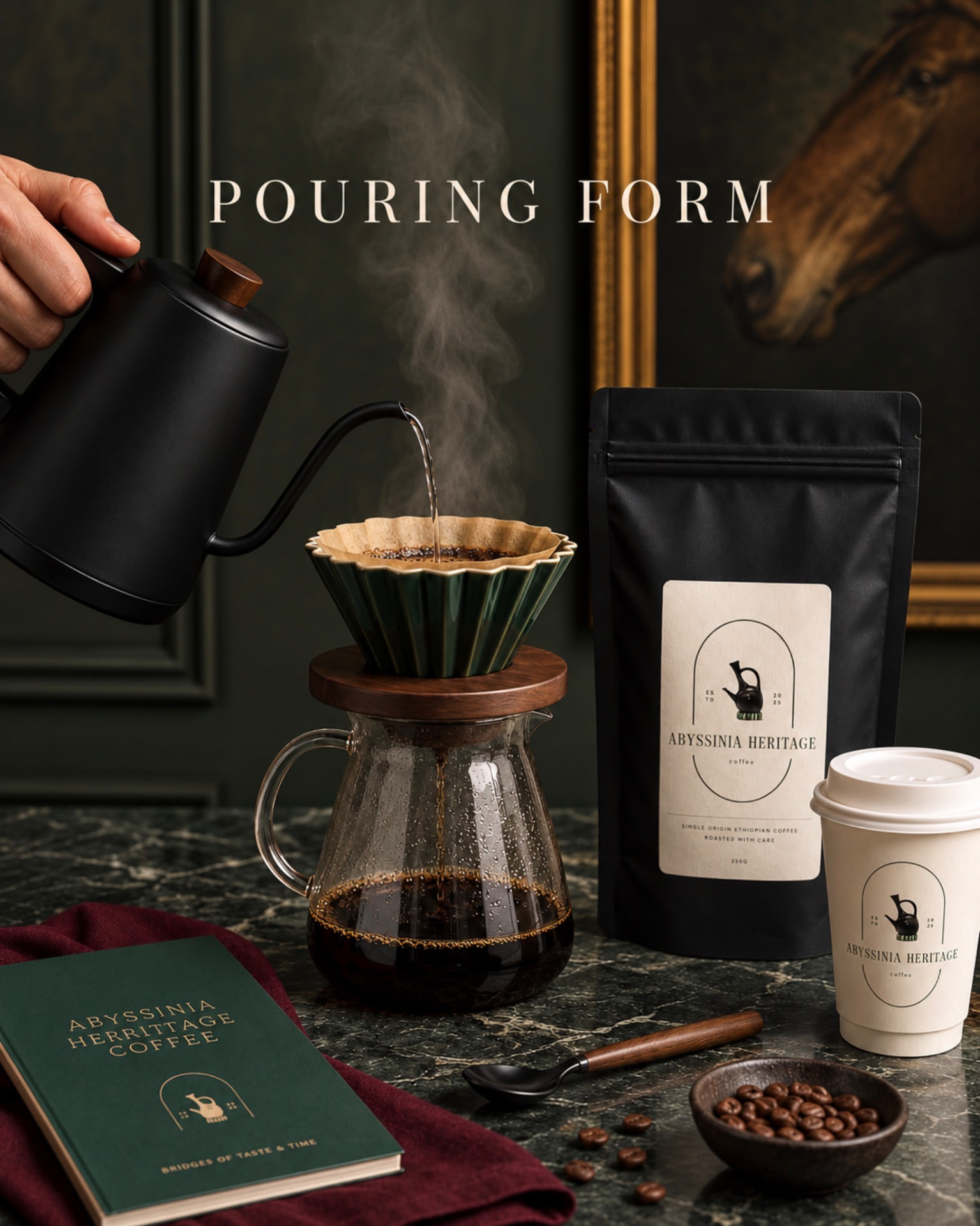 Hånd som helger varmt vann over etiopisk kaffe fra AHC